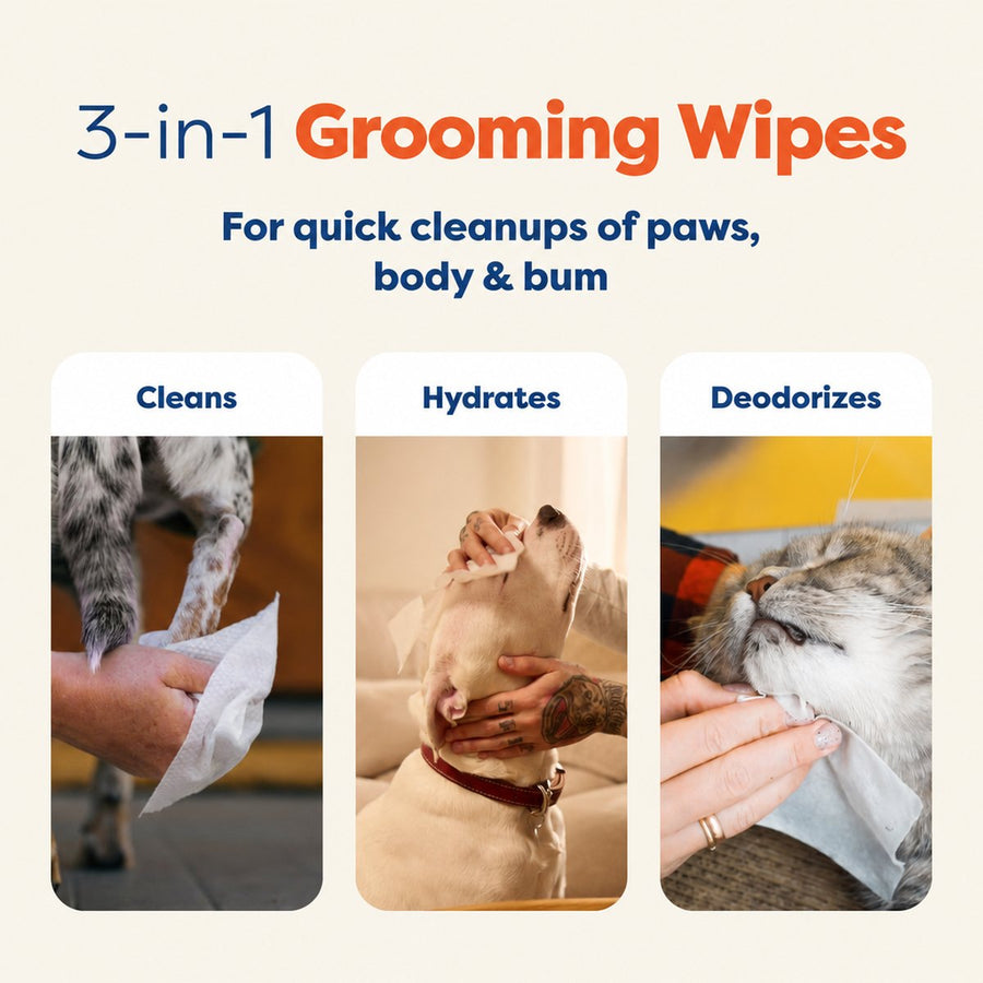 3-in-1 grooming wipes: cleans, hydrates, deodorizes